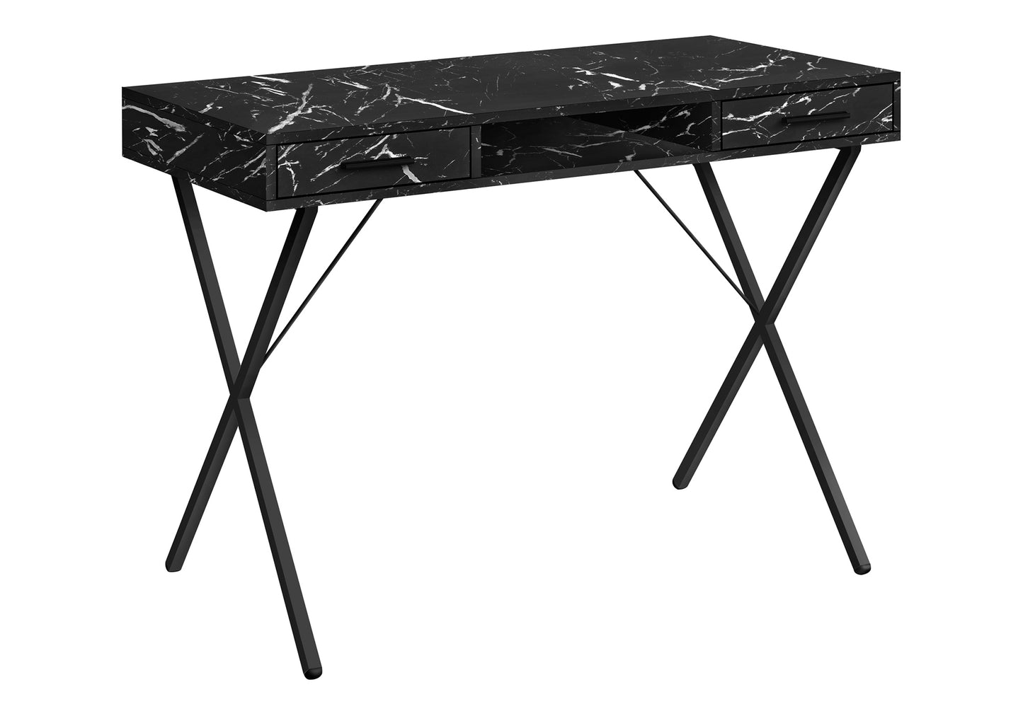 Computer Desk, Home Office, Laptop, Left, Right Set-up, Storage Drawers, 42"l, Work, Black Marble Look Laminate, Black Metal, Contemporary, Modern