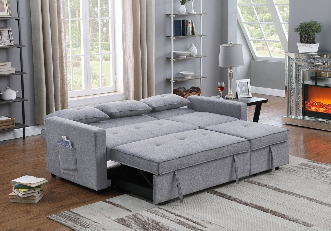 Zoey 79.75" Light Gray Linen Convertible Sleeper Sofa with Side Pocket