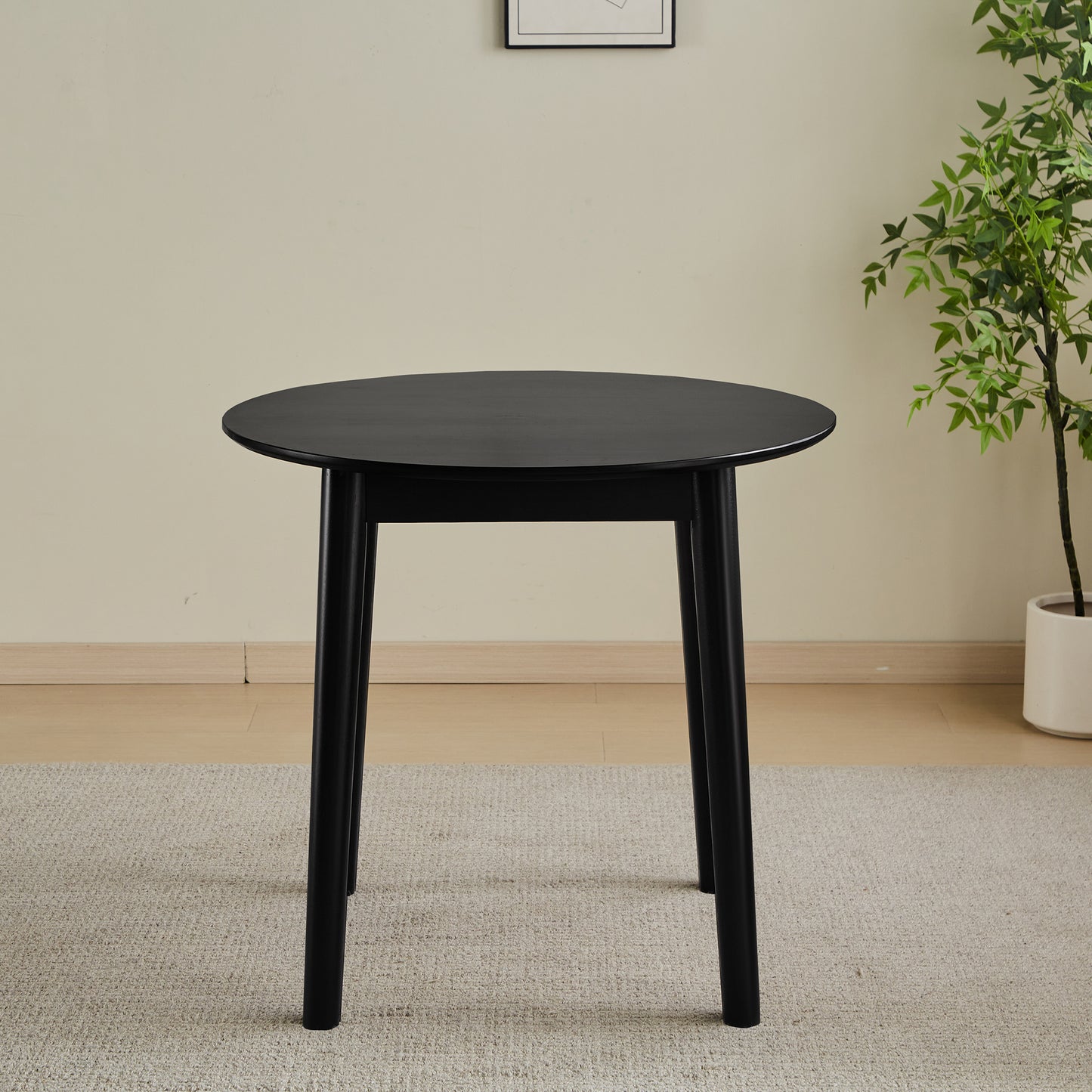 Black Round Table, all solid wood, can sit 2-4 people diameter 31.5 inches