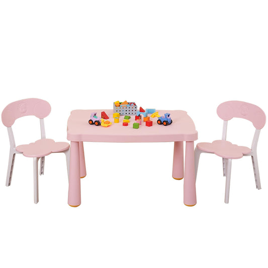 Kids Table and Chair Set, 3 Piece Toddler Table and Chair Set, Plastic Children Activity Tablefor Reading,Preschool,Drawing,Toddler,Playroom(White/Pink)