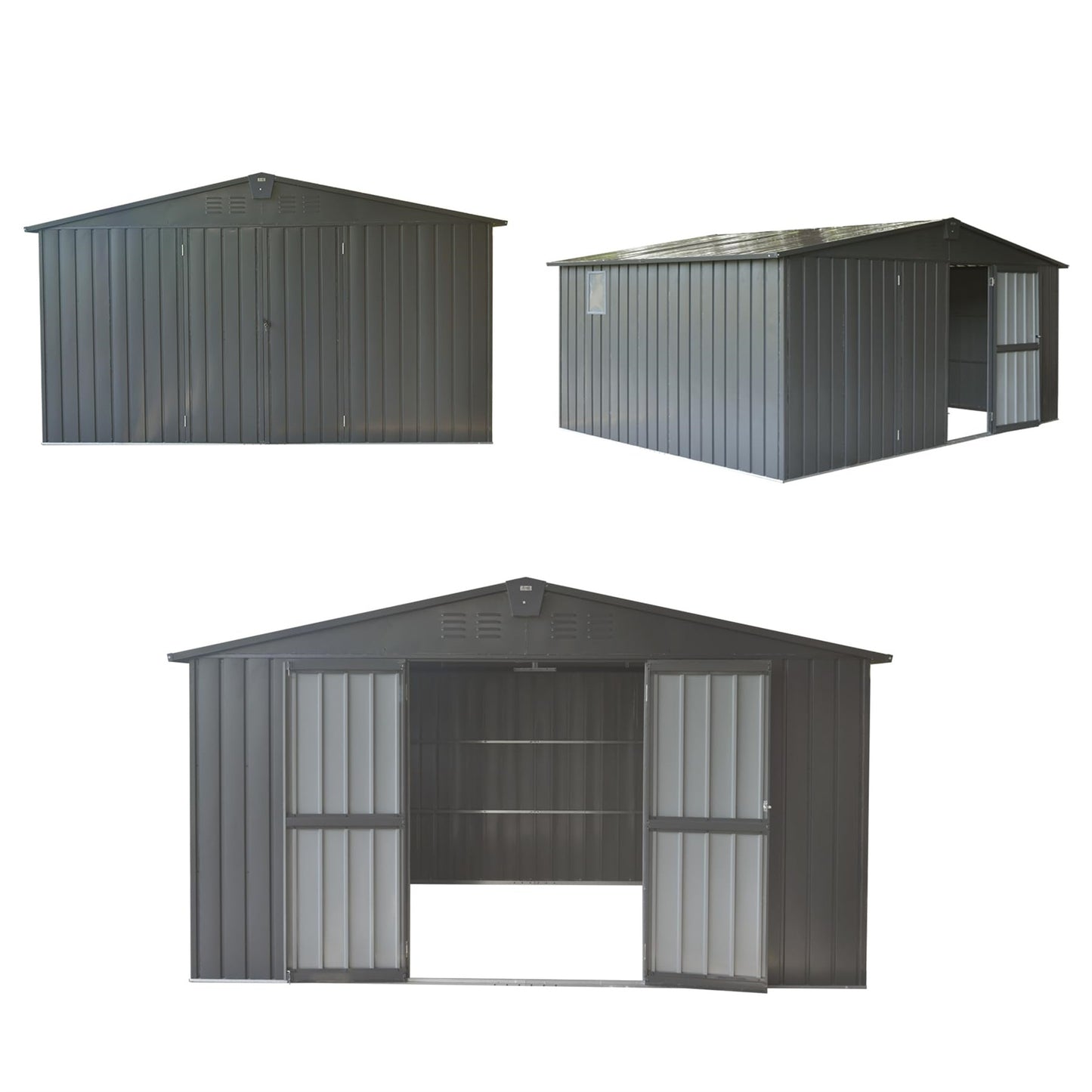 Backyard Storage Shed 11'x 9' with Galvanized Steel Frame & Windows, Outdoor Garden Shed Metal Utility Tool Storage Room with Lockable Door for Patio(Dark Gray)