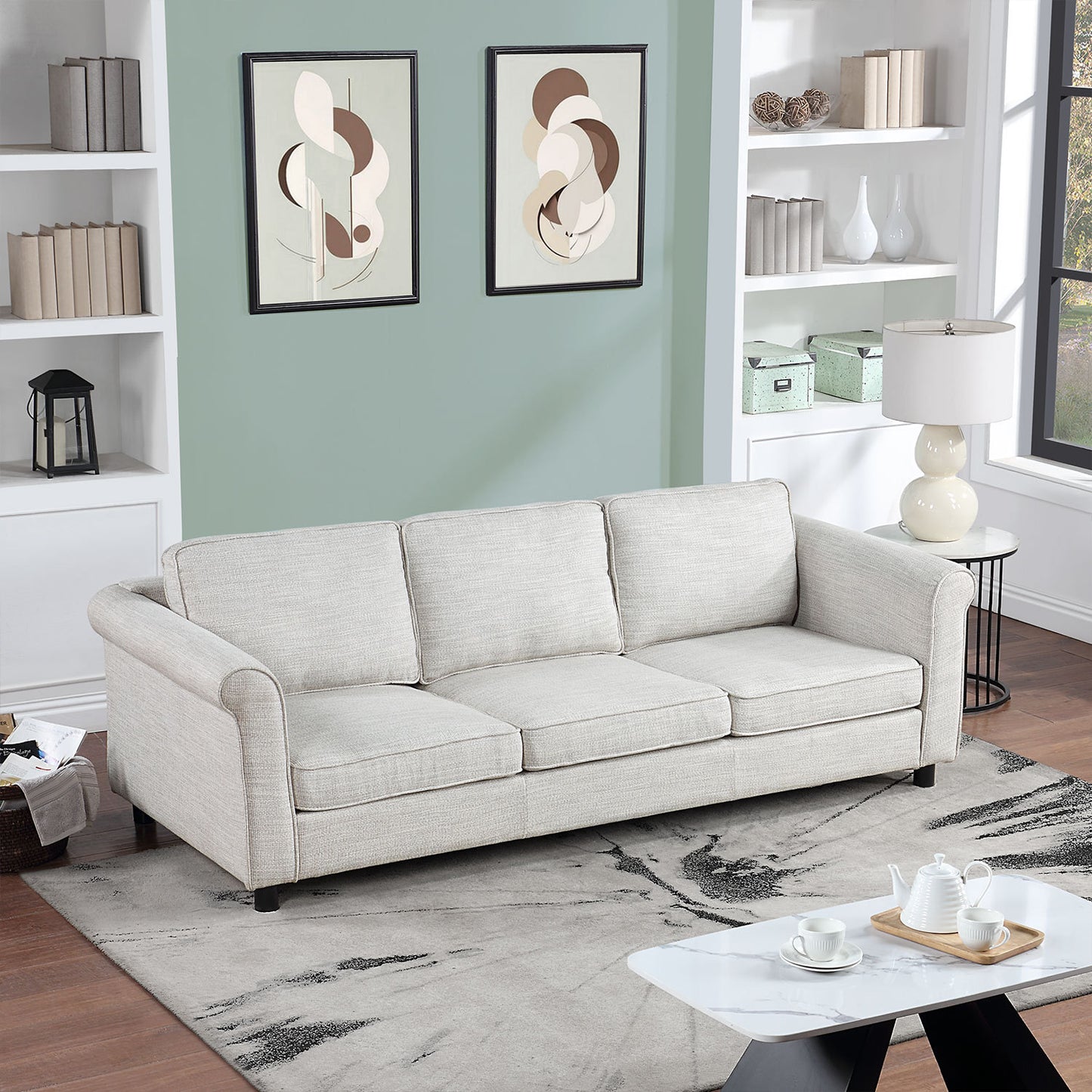 89.37inch 3 Seats Upholstered Sofa,  Bishop Beige