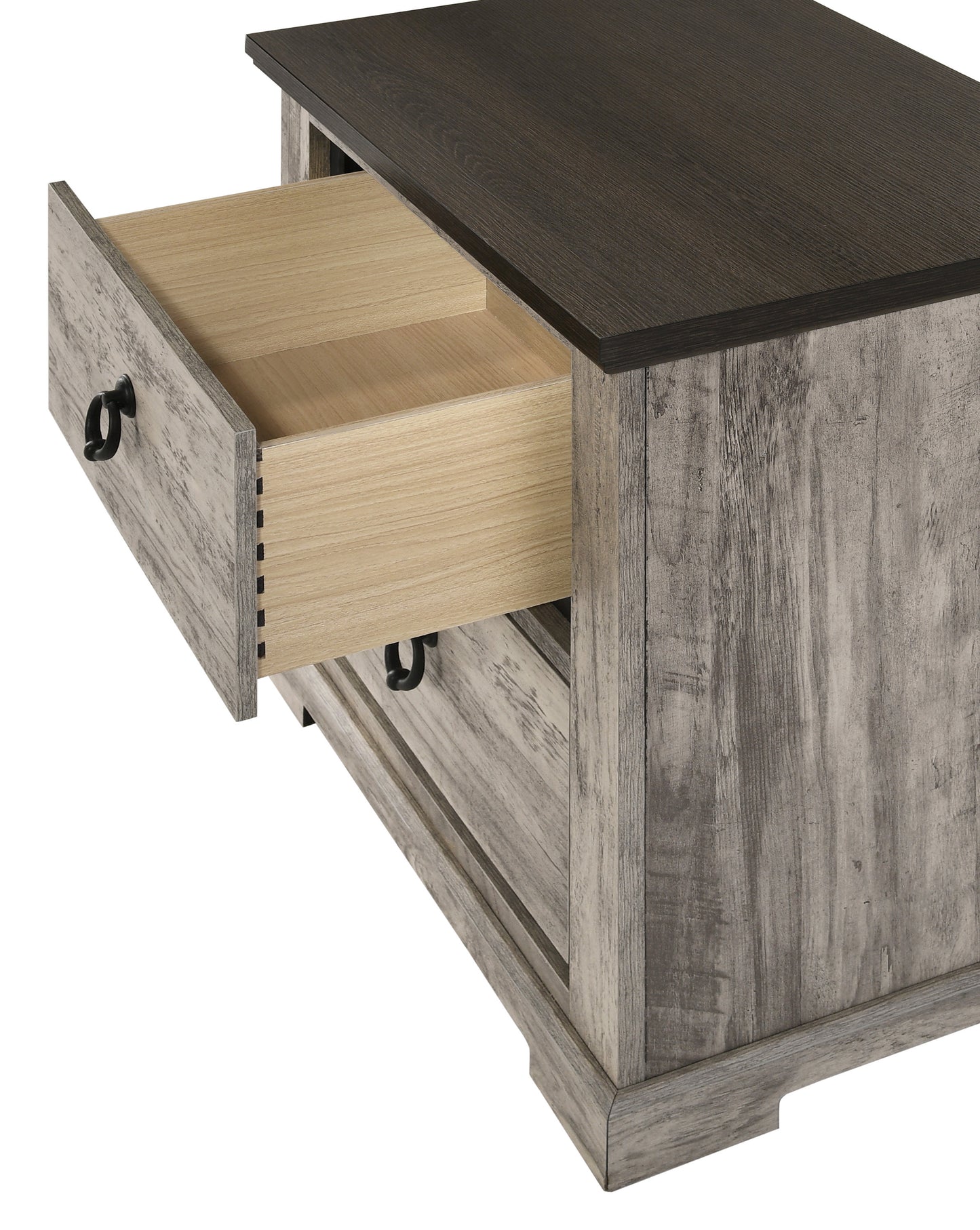 1pc Contemporary Rustic Gray Two-Tone Finish Two Drawers Nightstand Metal Pull Knobs Wooden Bedroom Furniture