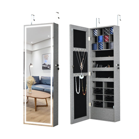 Fashion Simple Jewelry Storage Mirror Cabinet With LED Lights Can Be Hung On The Door Or Wall