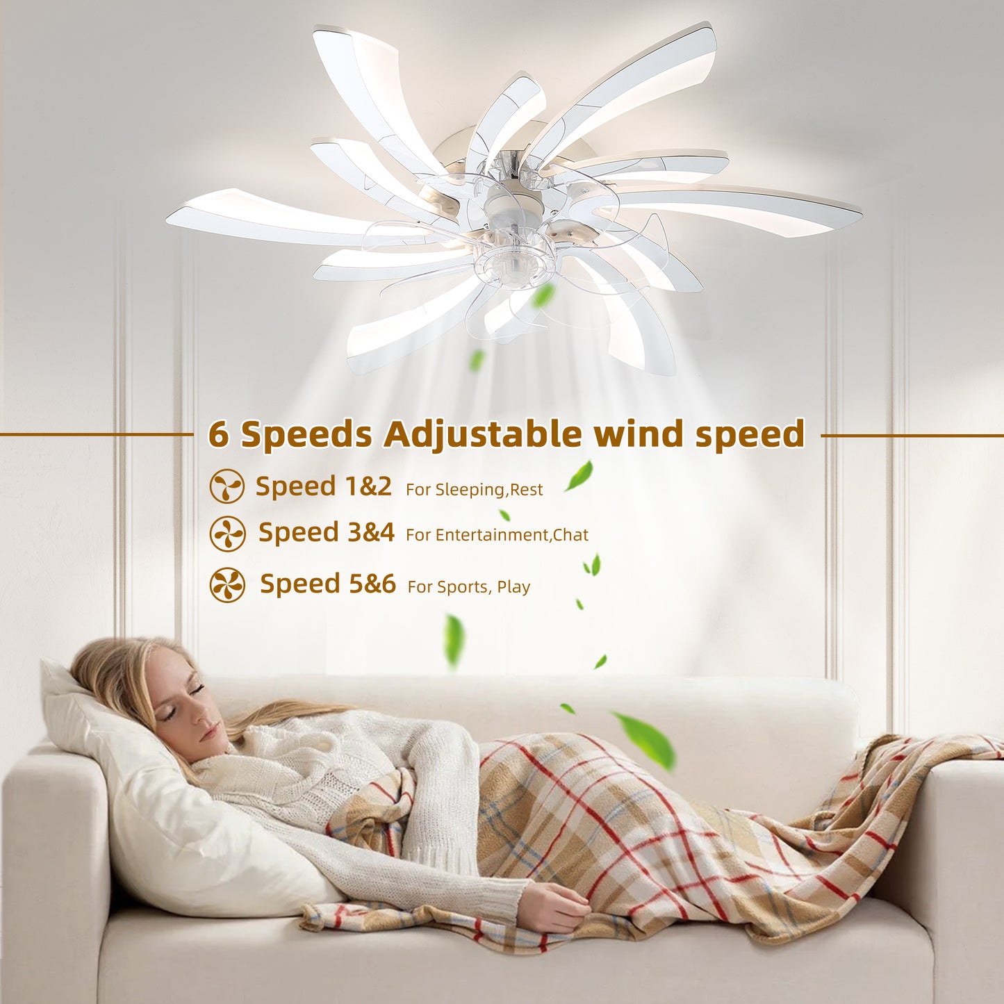 30.7In Ceiling Fan with Lights, Remote Control 3 Color Temperatures,6 Gear wind Speed Fan Light