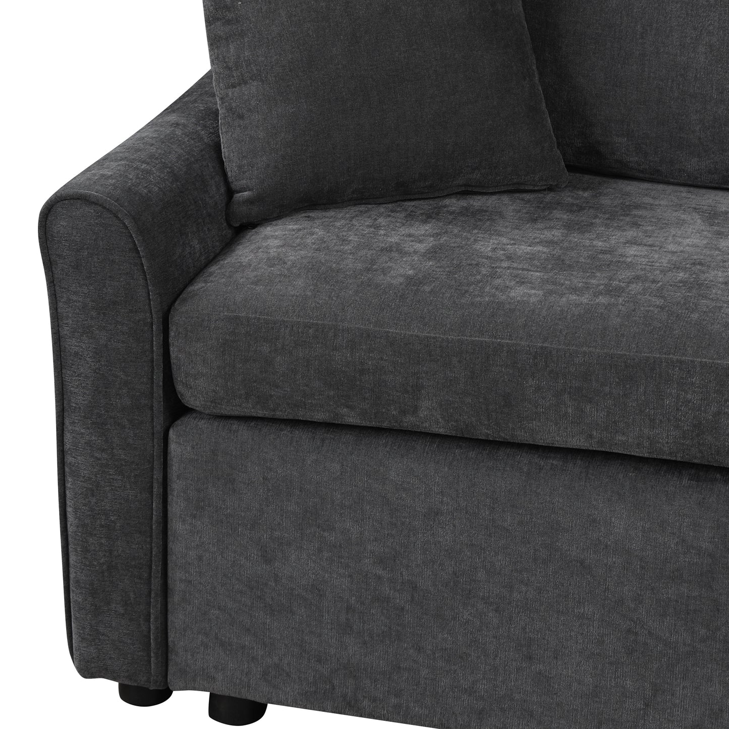 124.8"L-shaped Sofa Convertible Sofa Bed Pull Out Sofa Sleeper with Two Back Pillows, Two USB Ports and Two Power Sockets for Living Room, Gray (Old SKU:SG000890AAE)