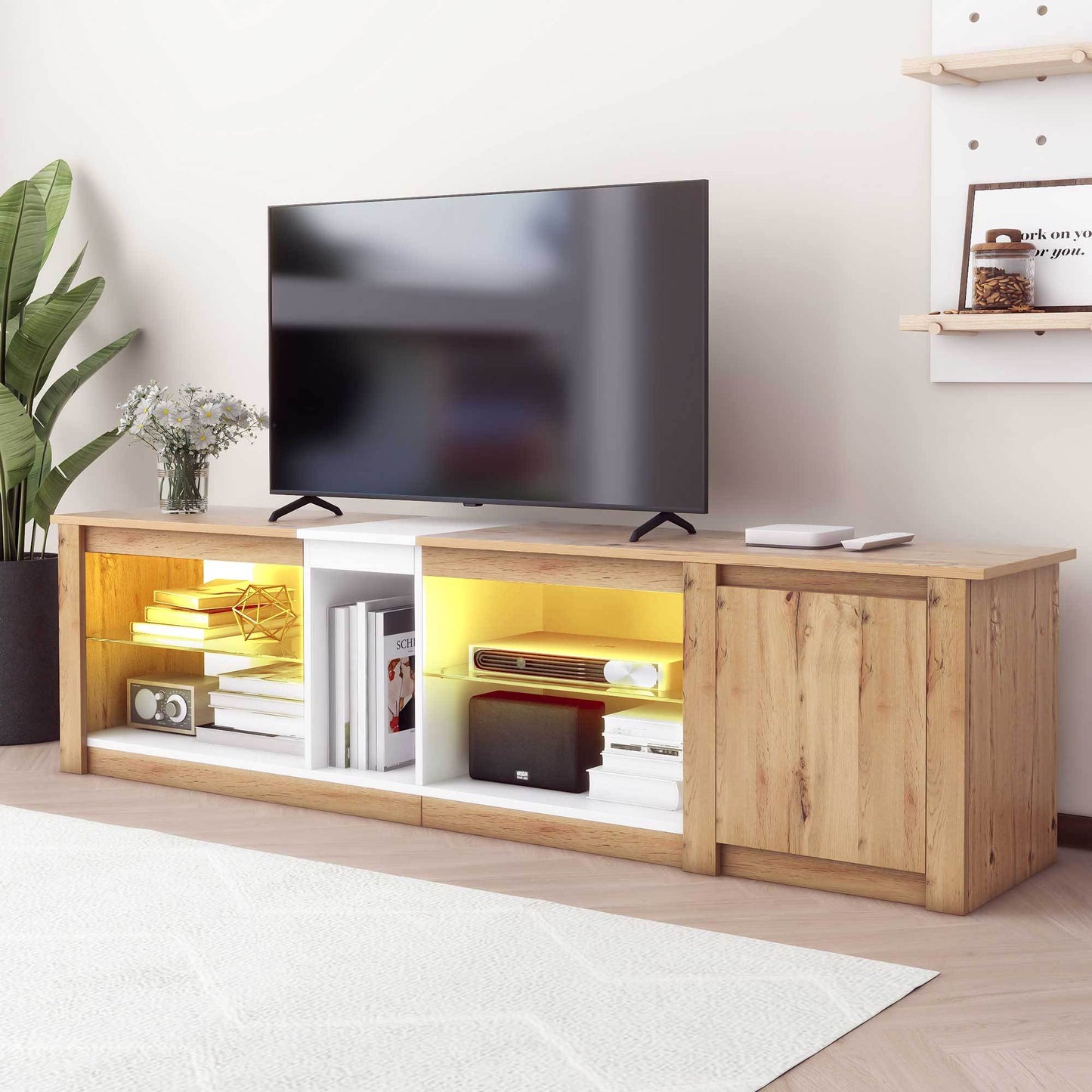 ModernTV Stand for TVs up to 80'' , Media Console with Multi-Functional Storage, Entertainment Center  with LED Light, TV cabinet for living room,Bedroom