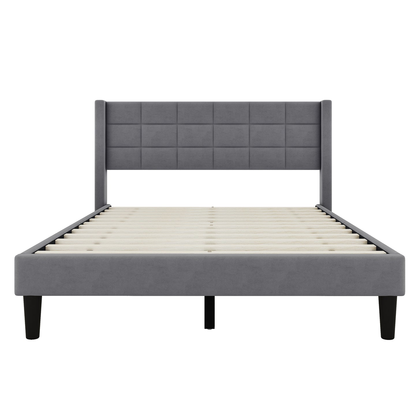 Queen Size Upholstered Platform Bed with Support Legs, Gray