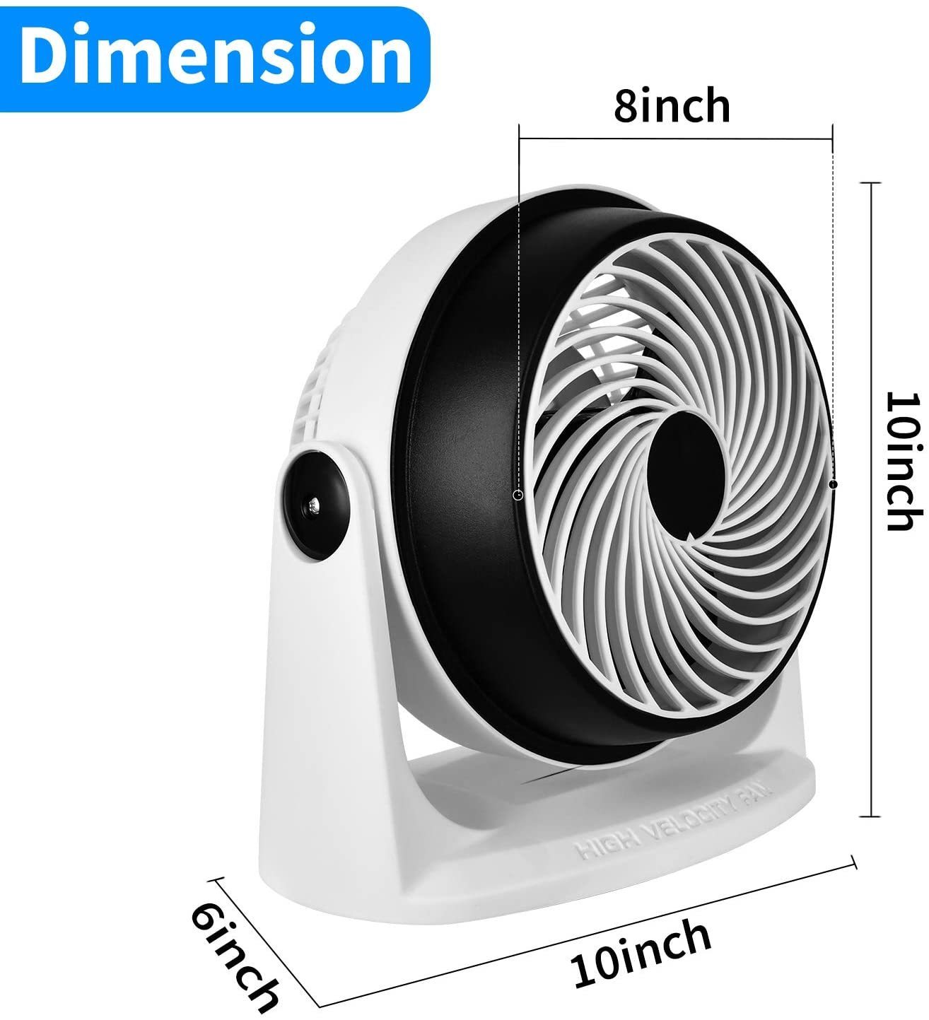 HealSmart 8" Table Fan Tabletop Air-Circulator Fan 3Speed Control 110° Rotation