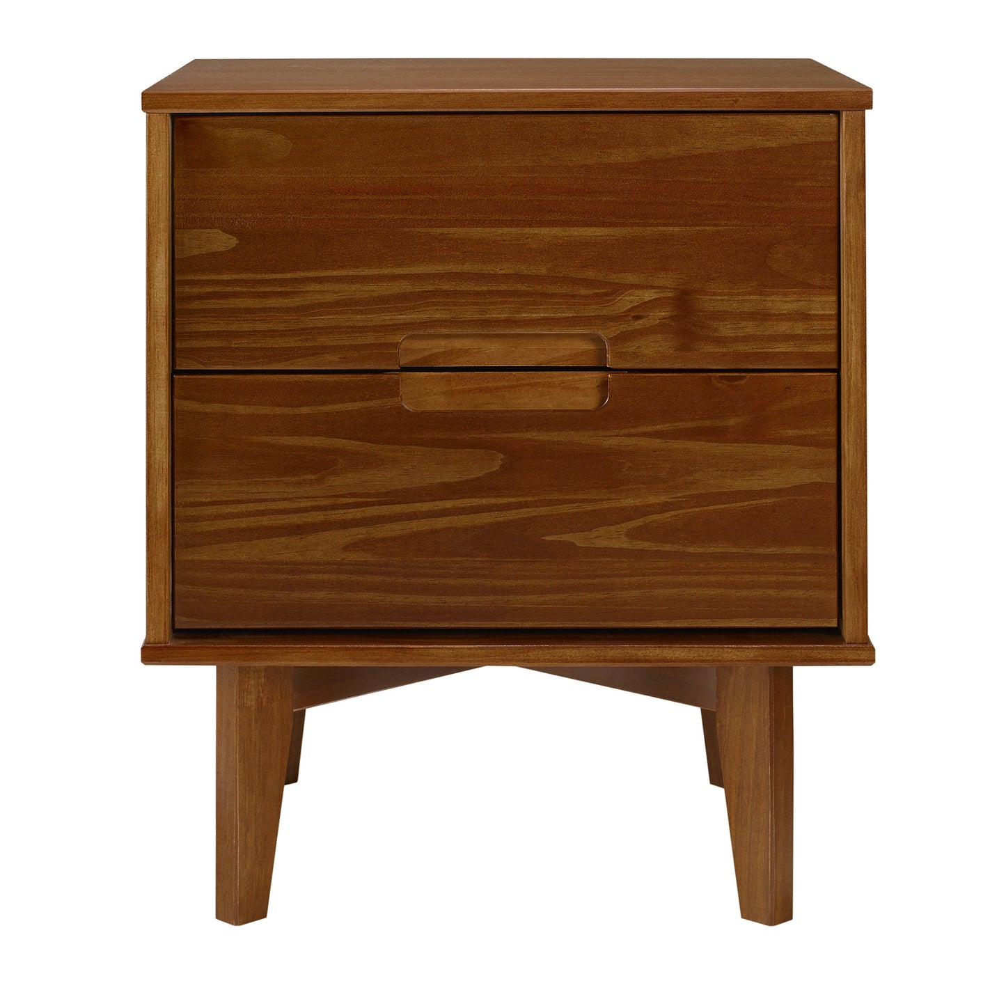 Mid-Century Modern 2-Drawer Solid Wood Nighstand with Cutout Handles - Walnut