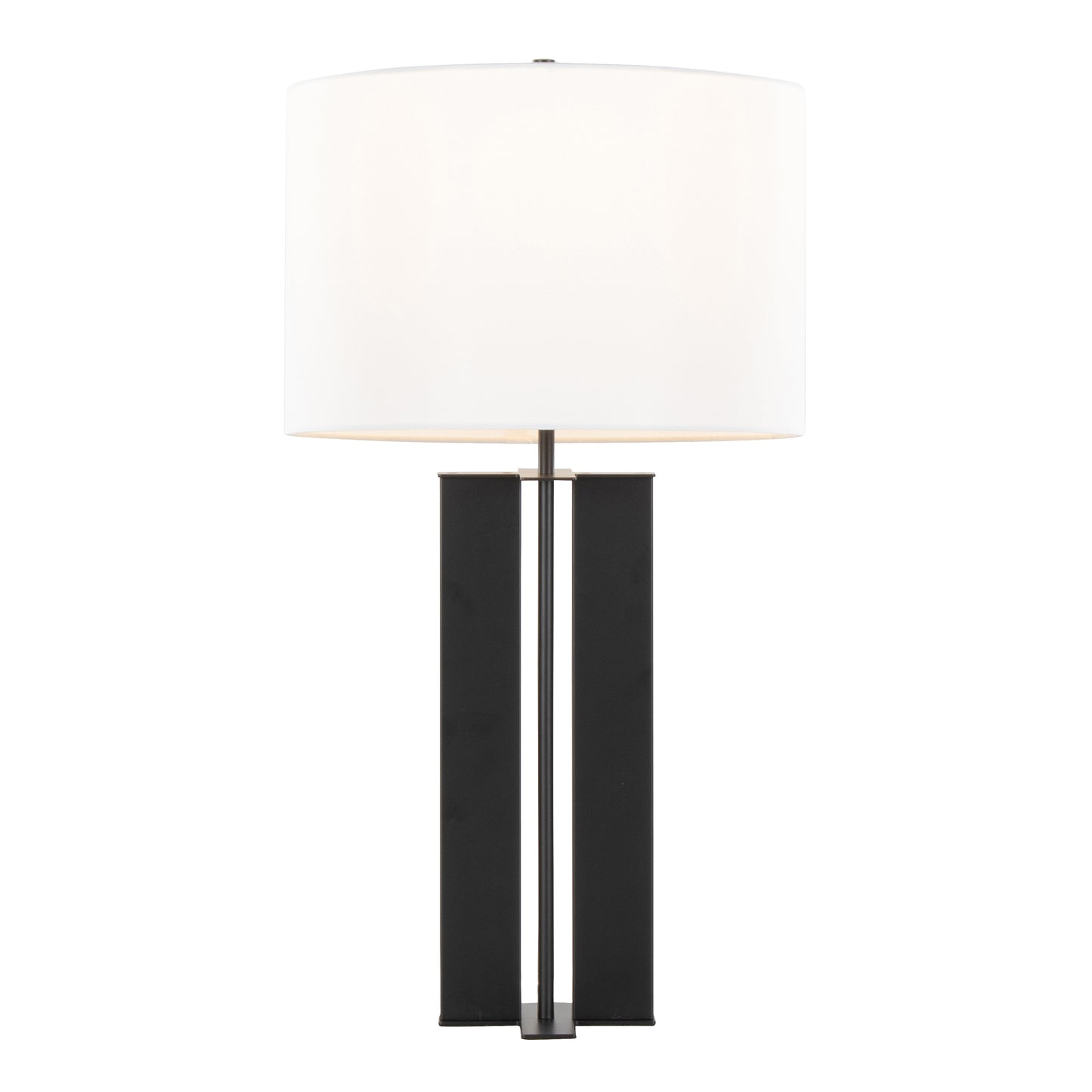 Cosmo 28" Contemporary Metal Table Lamp in Black Metal and White Linen by LumiSource