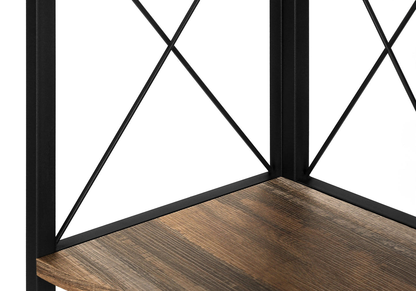 Bookshelf, Bookcase, Etagere, Corner, 4 Tier, 60"h, Office, Bedroom, Brown Laminate, Black Metal, Contemporary, Modern