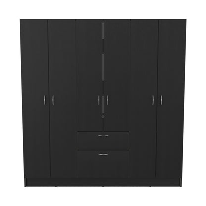 Mitu Six Doors Armoire, Seven Interior Shelves, One Drawer, Rod Black / White