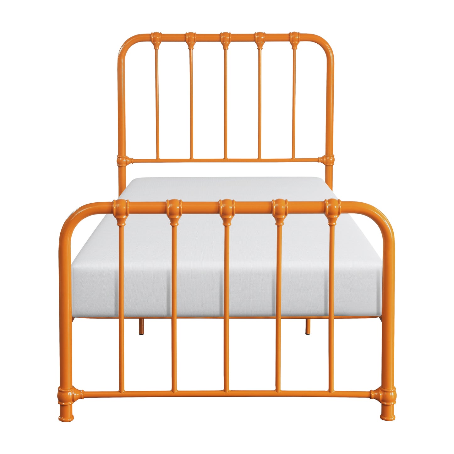 Metal Bed Orange Finish Twin Platform Bed 1pc, Bed in a Box
