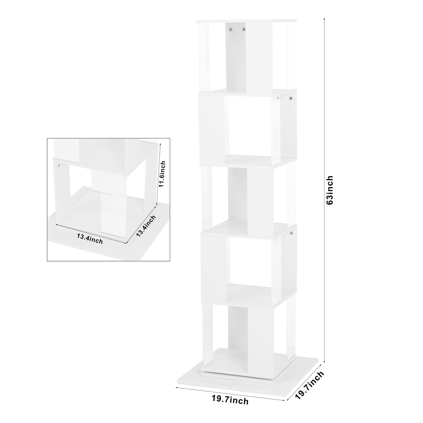 5 tier Rotating Bookshelf, Floor Rack Simple Bookcase  with Acrylic plate Student Multi-Function Creative Bookshelf for Living Room with anti-toppling base