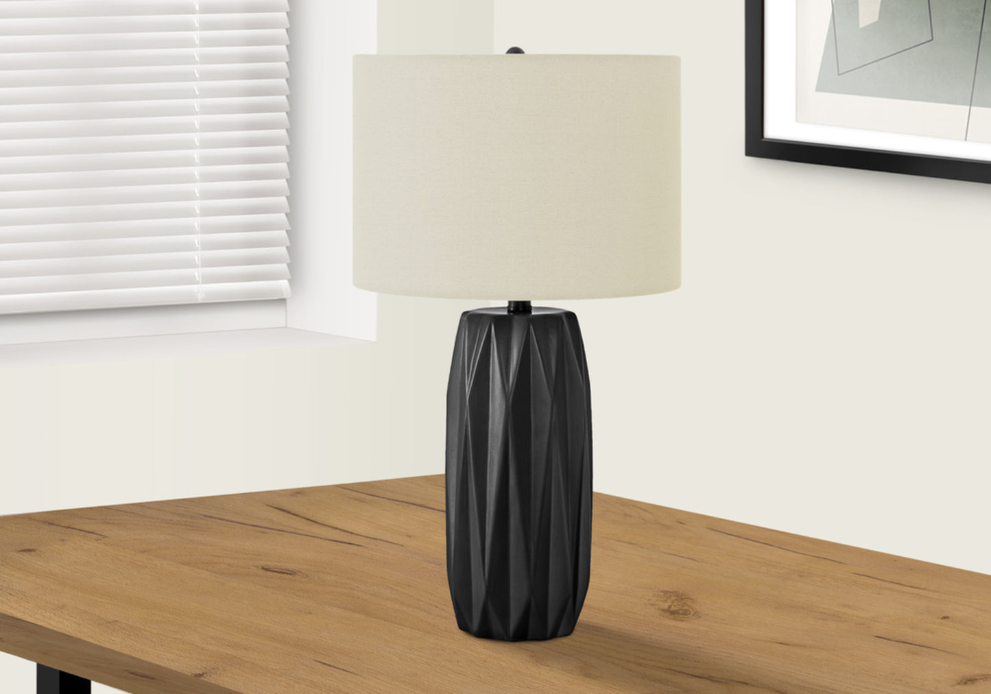 Lighting, 25"h, Table Lamp, Black Ceramic, Ivory / Cream Shade, Contemporary