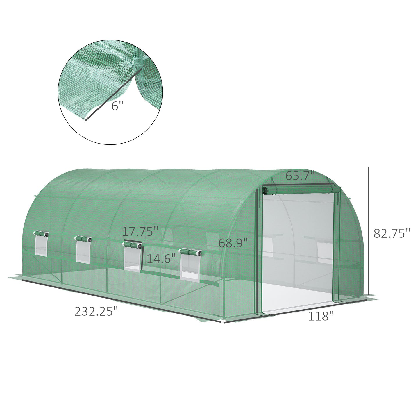 Outsunny 19' x 10' x 7' Walk-In Tunnel Greenhouse with Zippered Door & 8 Mesh Windows, Large Garden Hot House Kit, Galvanized Steel Frame, Green