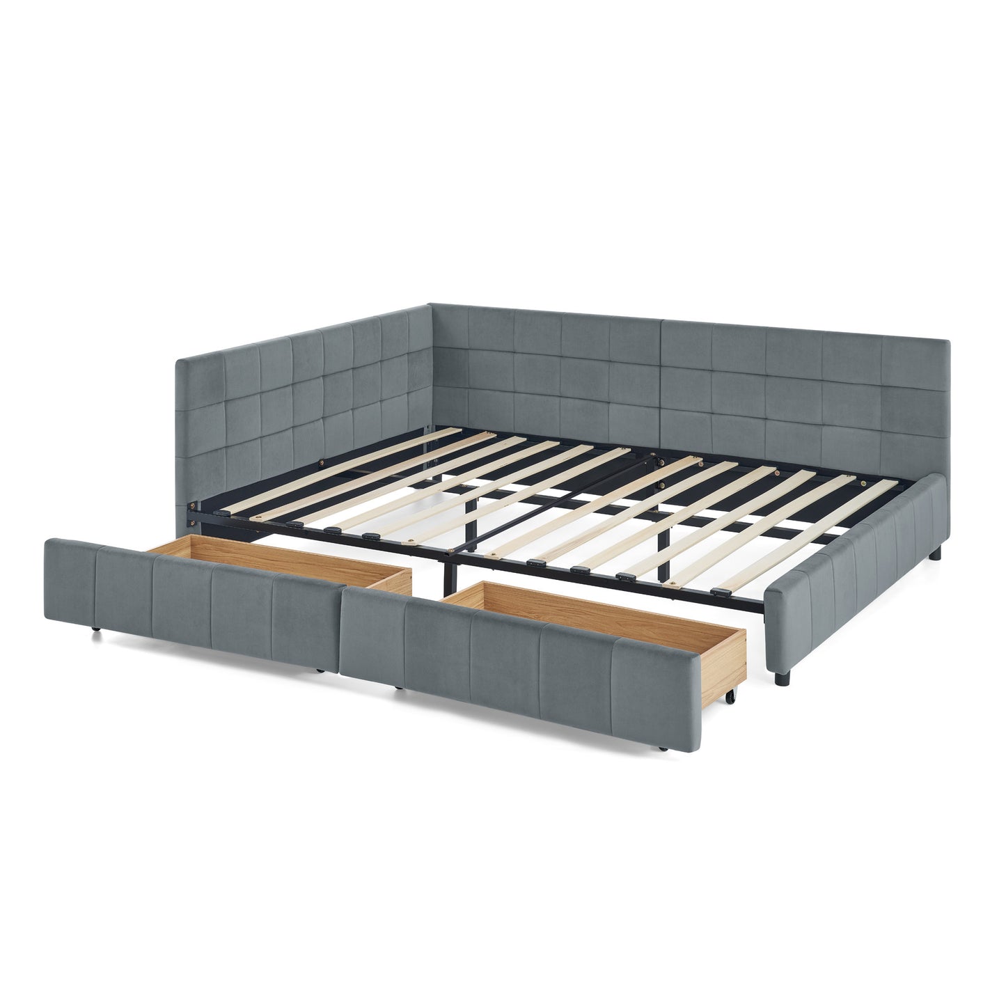 Full Size Storage Upholstered Tufted Bed Frame, Sofa Bed Frame with Comfortable Backrest and Armrests, Full Size Bed for Bedroom, Living Room,Velvet, GREY(80.5''*59''*29.5'')