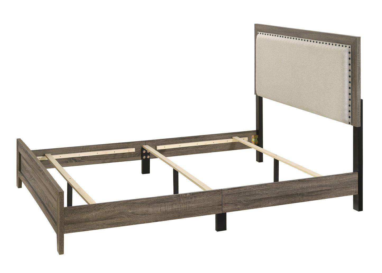 Grey Finish Fabric Upholstered Headboard Tufted Nailhead Trim 1pc Twin Size Youth Kids Panel Bed Beautiful Wooden Bedroom Furniture