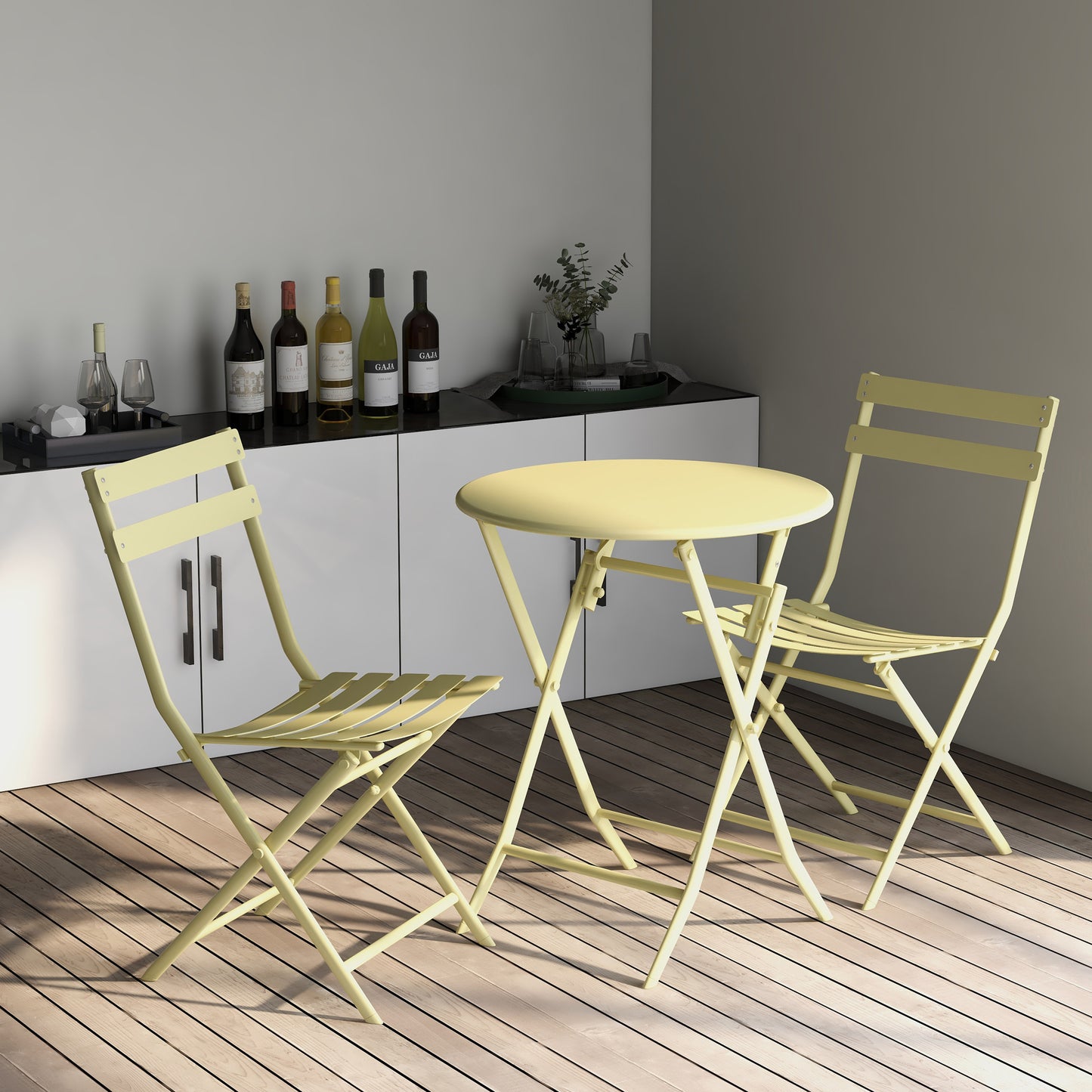 3 Piece Patio Bistro Set of Foldable Round Table and Chairs, Yellow