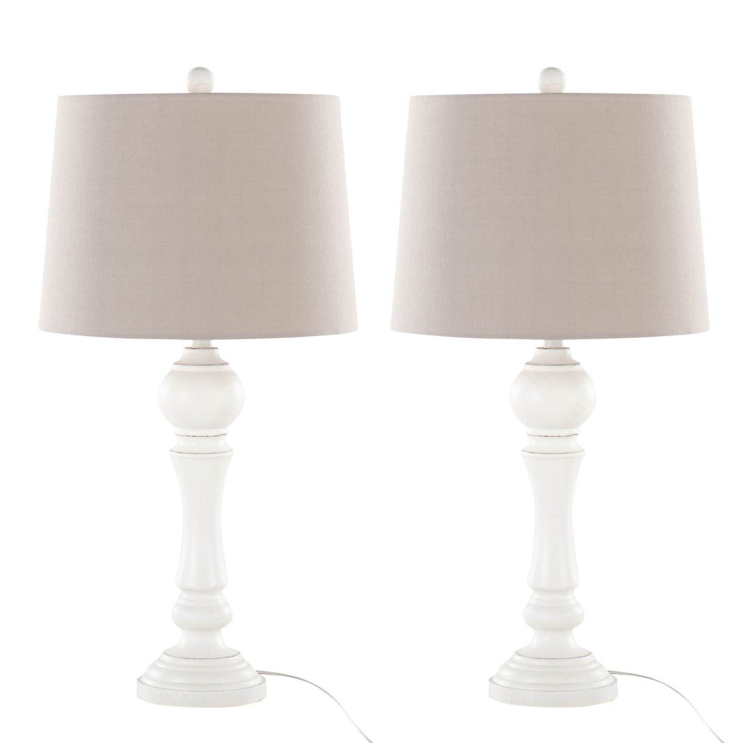 Winston 32' Farmhouse Poly Table Lamp in Distressed Off-White Poly with Light Grey Linen Shade from Grandview Gallery by LumiSource - Set of 2