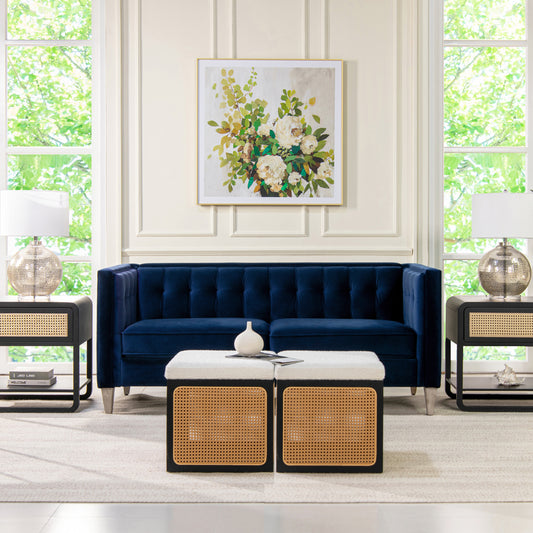 James 74" Modern Tuxedo Sofa, Navy Blue Velvet