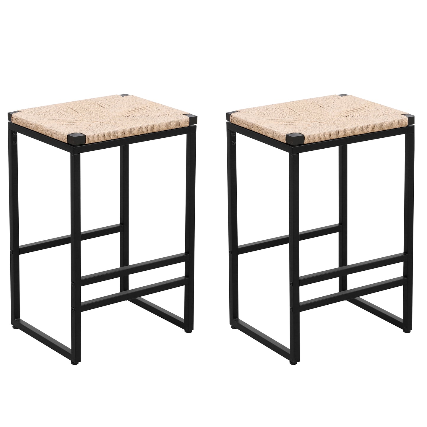 Set of 2 Backless Bar Stools for Kitchen Counter Paper Rope Woven Dining Chairs for Home & Kitchen (Paper Rope Backless)