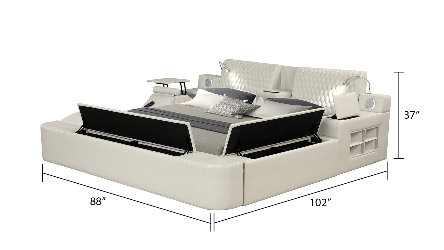 Smart Multifunctional Queen Size Bed Made with Wood in Beige