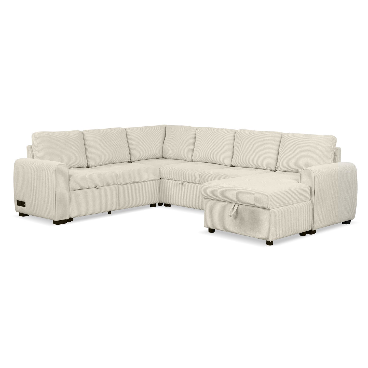 107.5" U-shaped Sofa Sectional Sofa Pull-out Sofa bed with a Storage Chaise Lounge, Charging Devices for Living Room, Beige