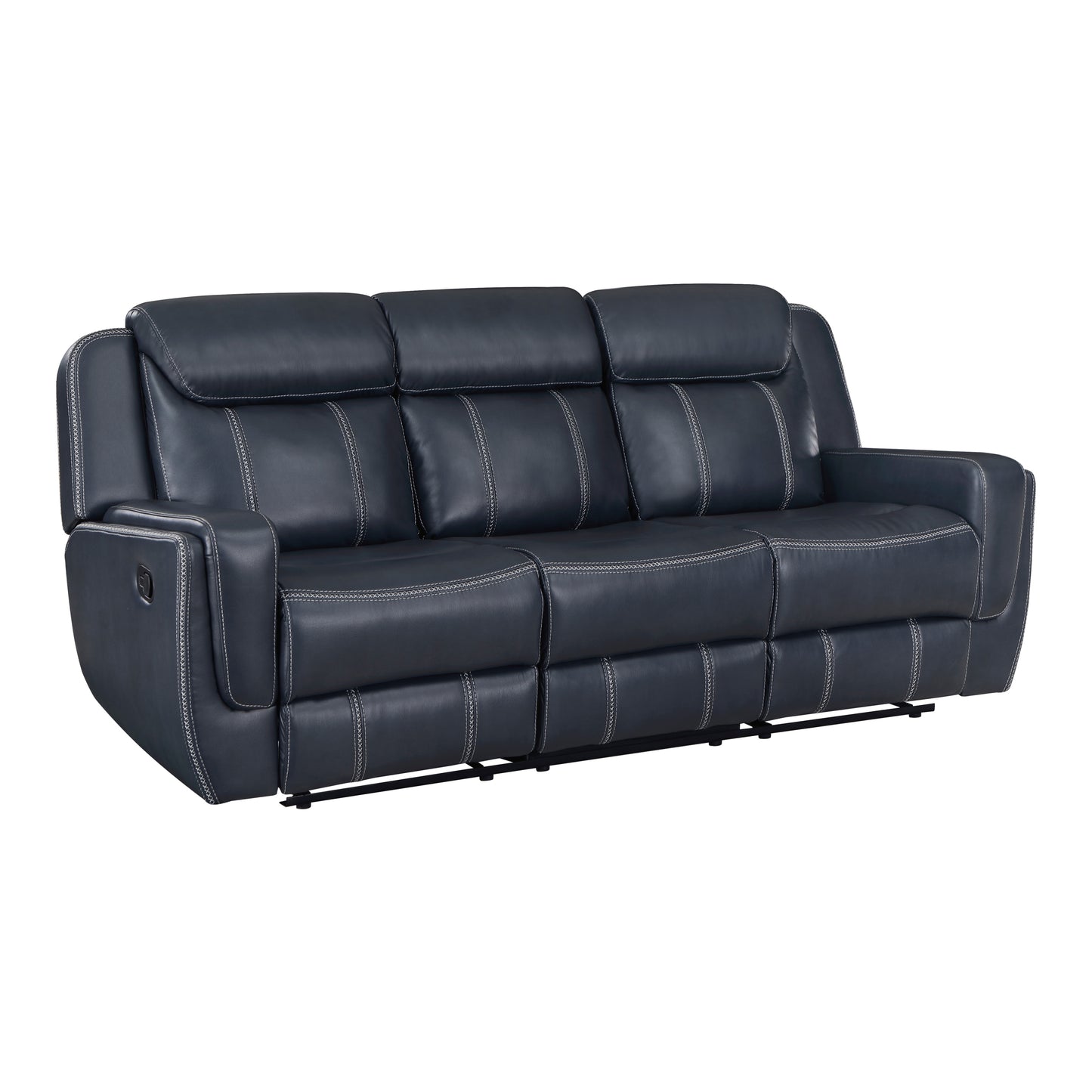 Modern Living Room Furniture 3pc Reclining Sofa Set Blue Breathable Faux Leather Upholstery Sofa Loveseat Swivel Reclining Chair, Cup Holders, Power outlets, USB Ports