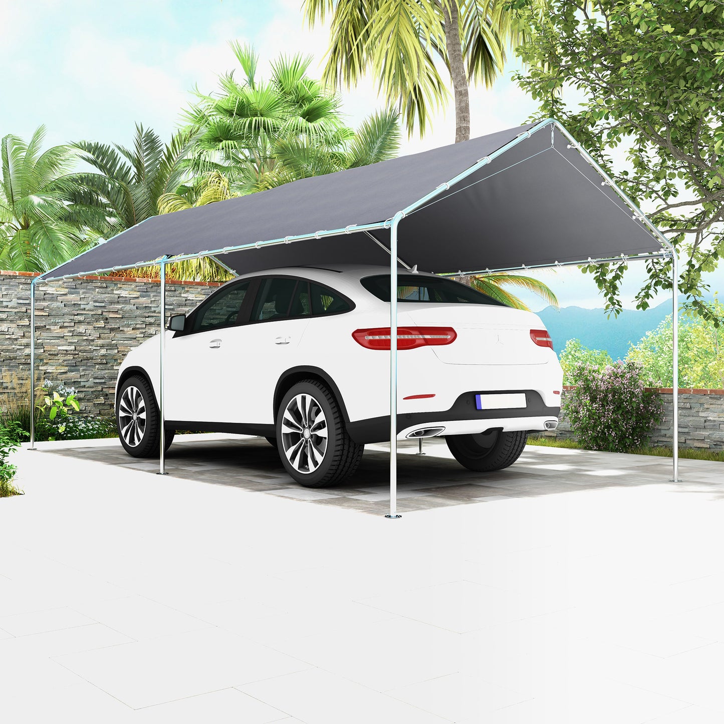 Outsunny 10'x20' Carport Heavy Duty Galvanized Car Canopy with Included Anchor Kit, 3 Reinforced Steel Cables, Grey