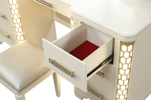 King 5 Pc Unique LED Vanity Bedroom Set made With Wood in Beige