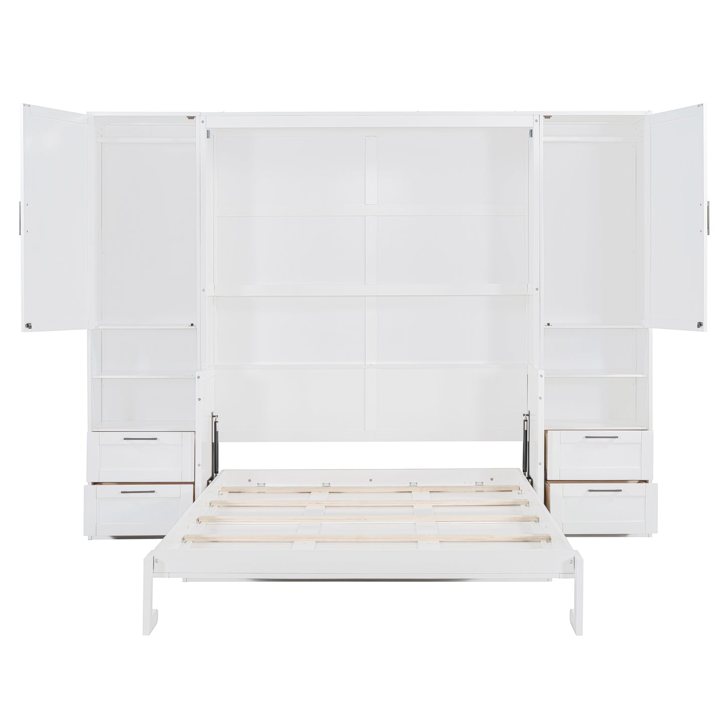 Queen Size Murphy Bed Wall Bed with Closet ,Drawers and Shelves,White