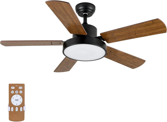 44-inch Ceiling Fan with LED Light and Remote Control, 6-Speed Modes, 2 Rotating Modes, Timer, Improved Blades