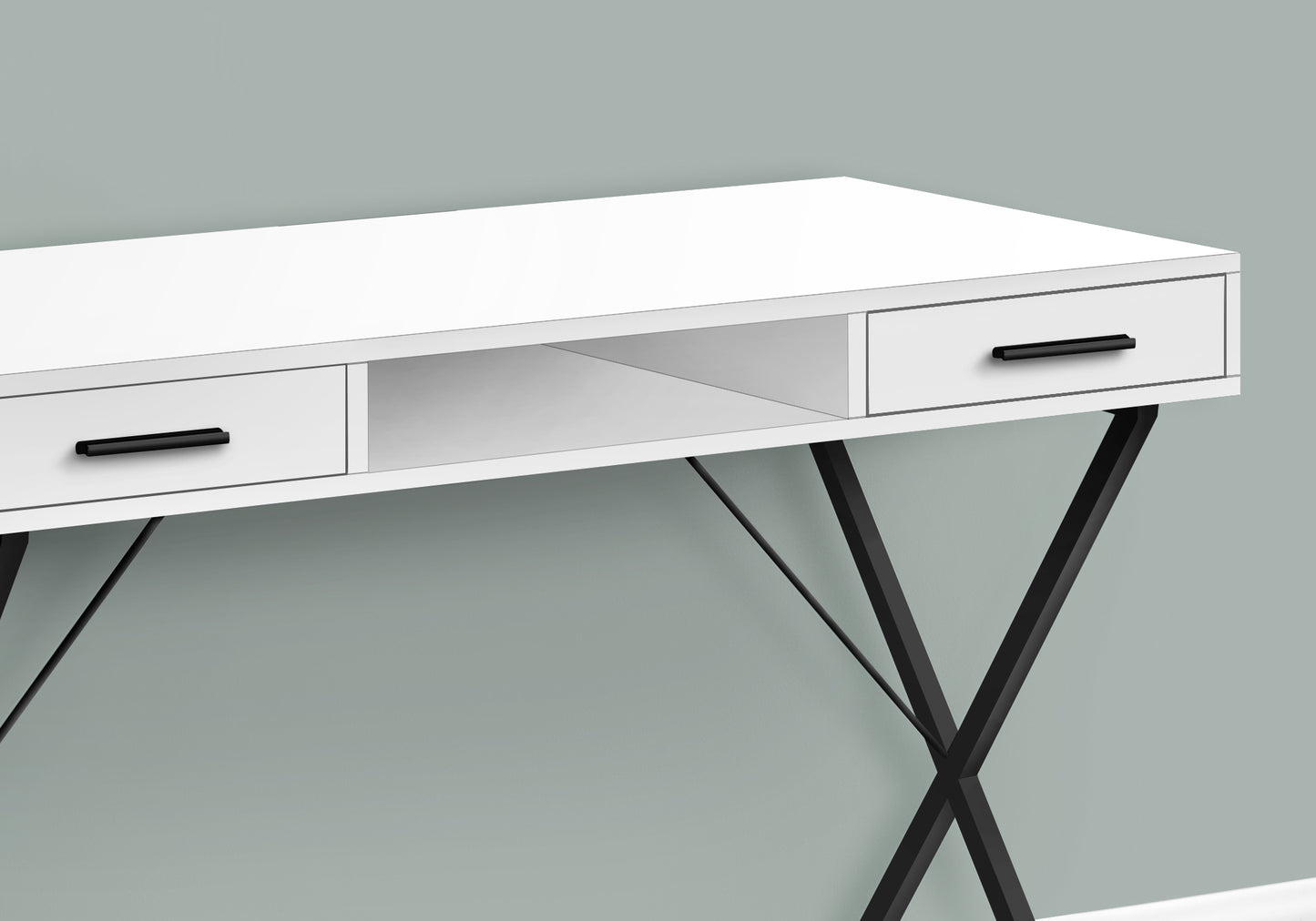 Computer Desk, Home Office, Laptop, Left, Right Set-up, Storage Drawers, 42"l, Work, White Laminate, Black Metal, Contemporary, Modern