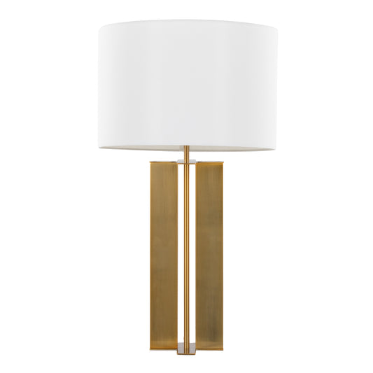 Cosmo 28" Glam Metal Table Lamp in Antique Brass and White Linen by LumiSource