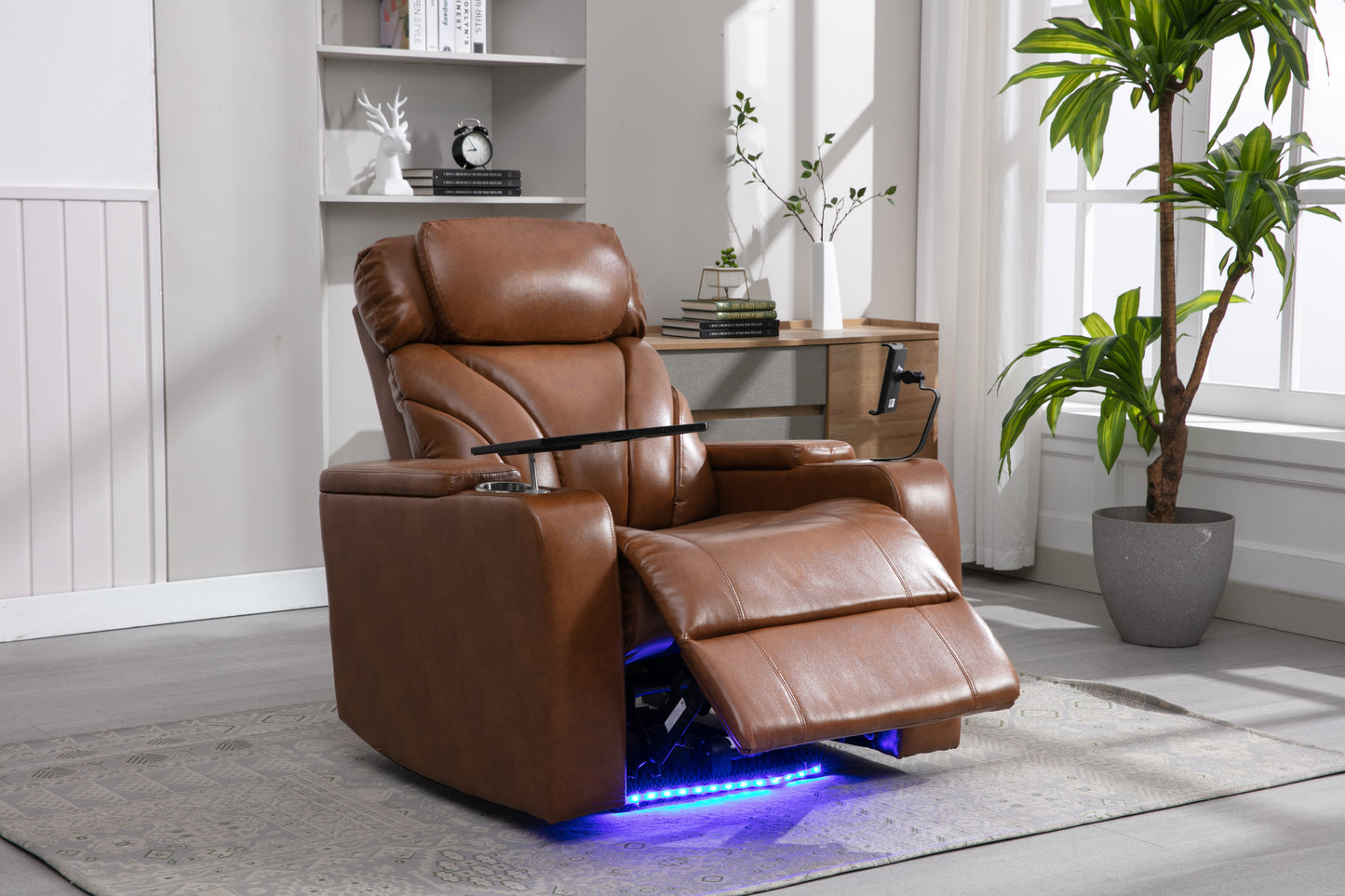 Power Motion Recliner Electric Power Recliner with USB Charging Port, Hidden Arm Storage, Convenient Cup Holder and Bluetooth Speaker,  Light  Brown(Old Sku:SG000800AAS)