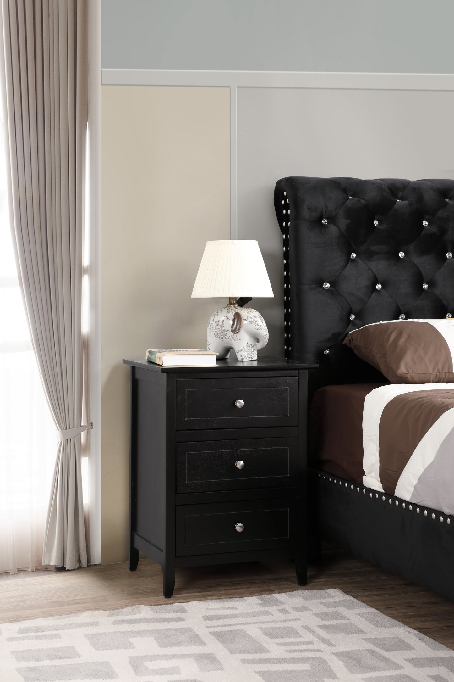 Stylish Transitional Black Nightstand