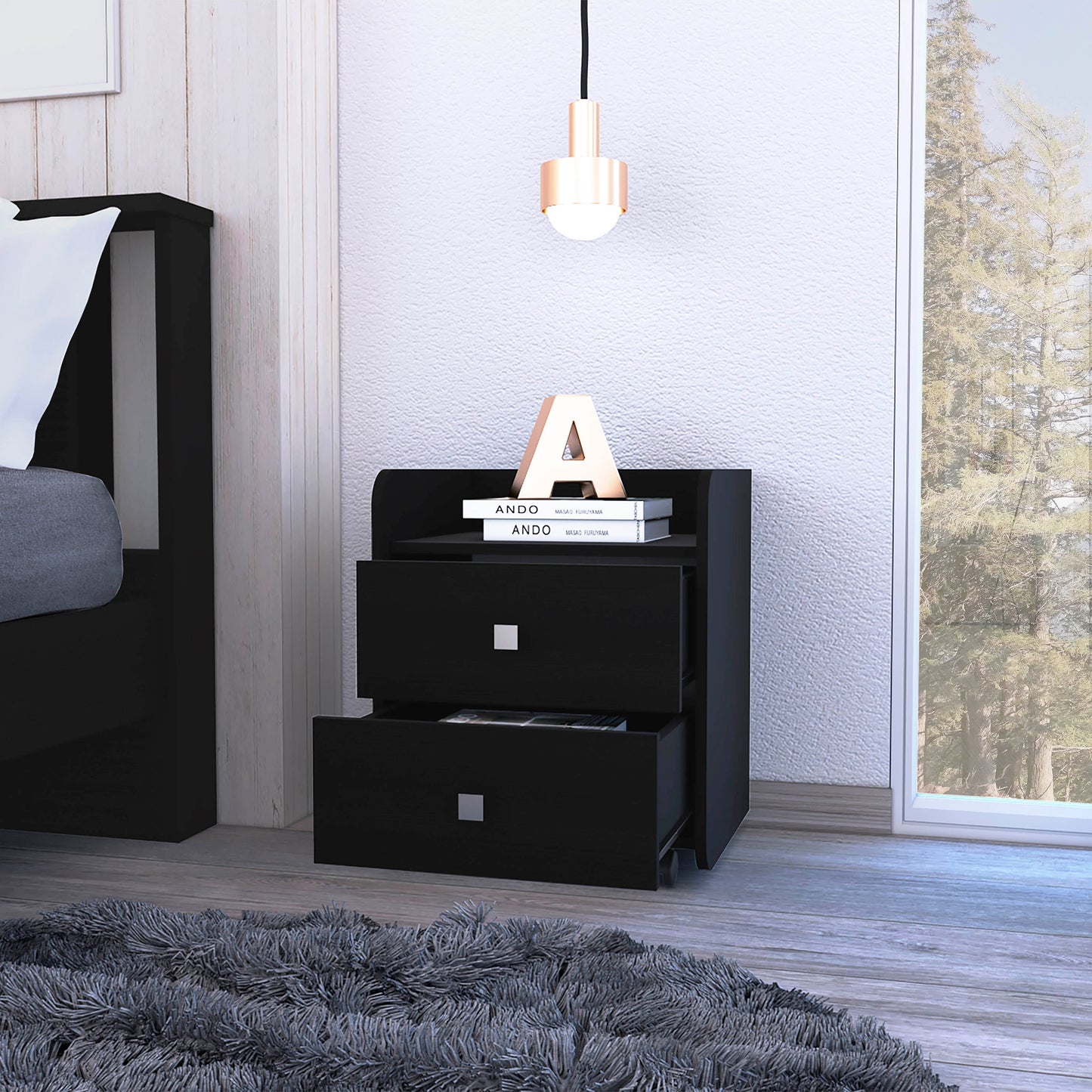 Lakewood 1-Shelf 2-Drawer Nightstand Black Wengue