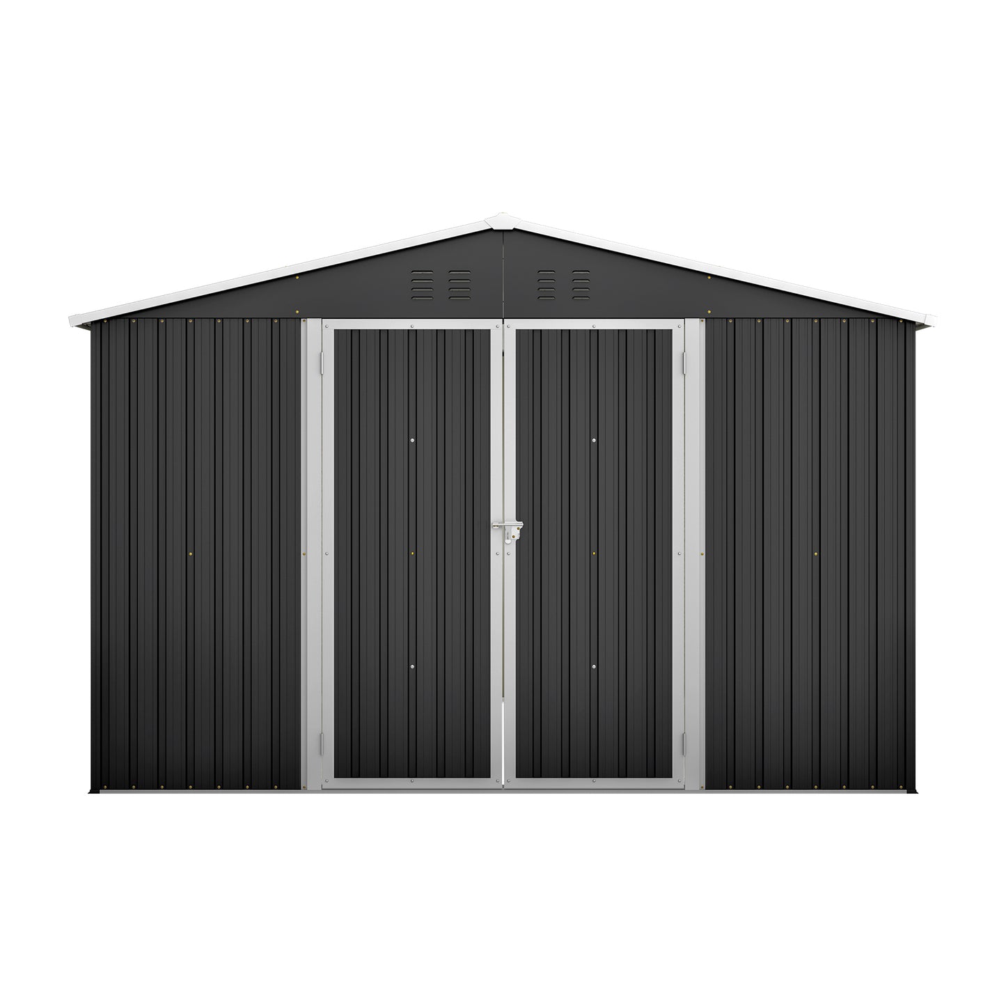 Outdoor Storage Shed 10x10 FT, Utility Metal Tool Storage with Lockable Doors and Updated Frame Structure, Large Metal Garden Shed for Backyard, Patio Lawn, Black