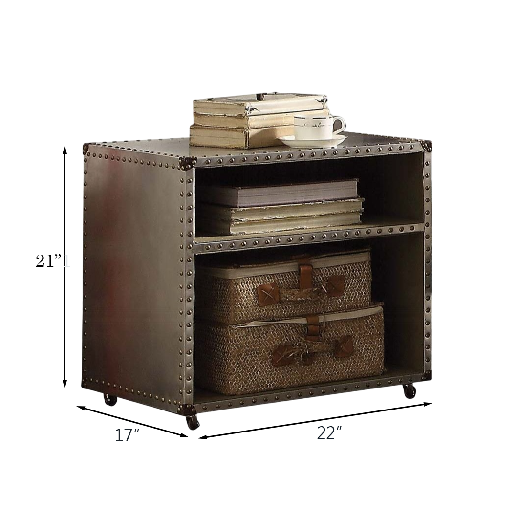 Aluminum 2-Shelf Nightstand with Nailhead Trim and Casters