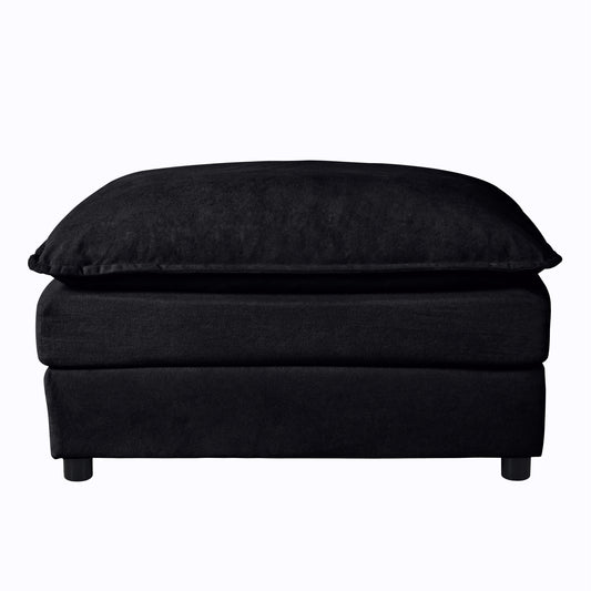 Luxury Chenille Ottoman with Double-Layer Cushion, 35.43' Upholstered Footrest, Sturdy Wooden Frame, Comfortable & Versatile for Living Room and Bedroom, Chenille,Black