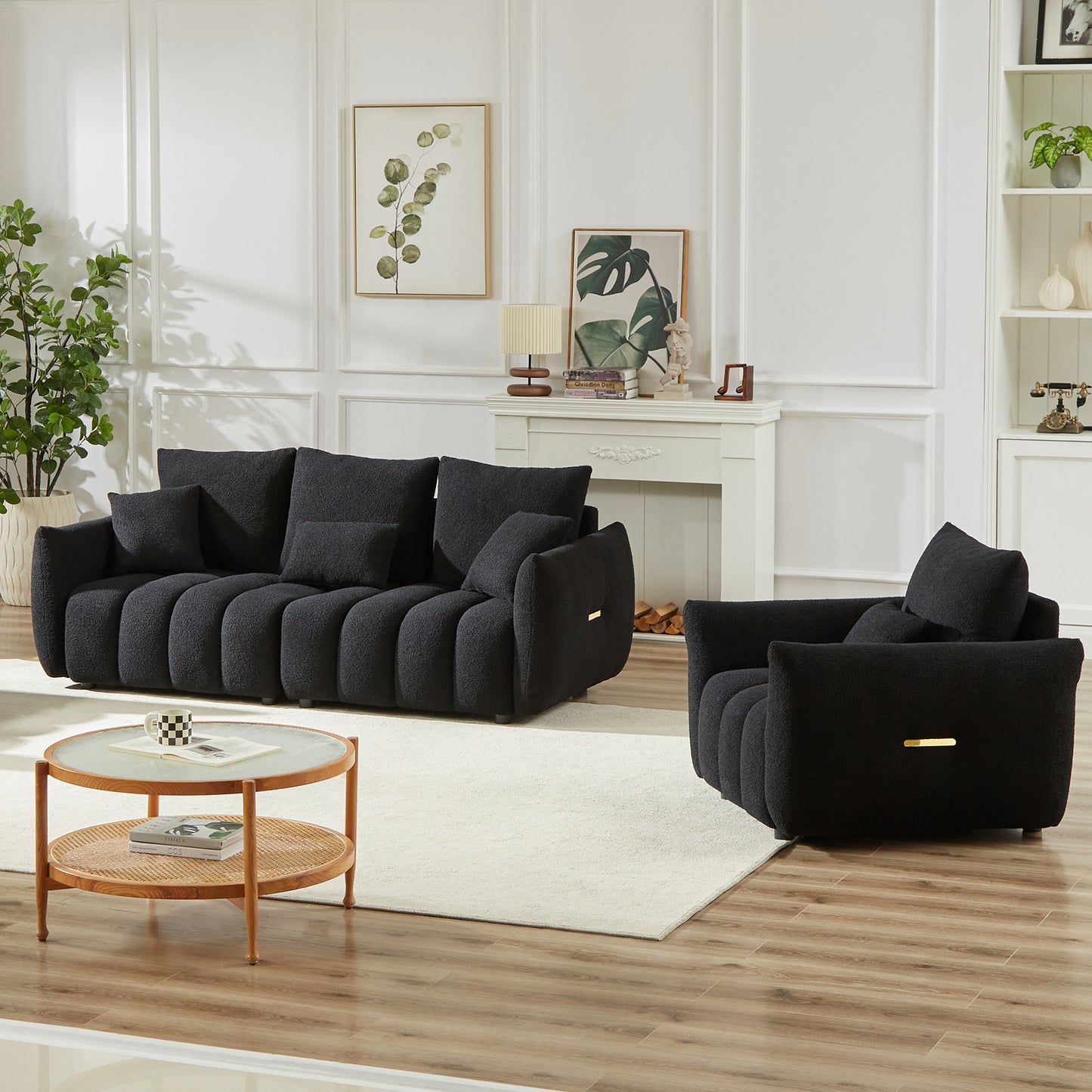 3 Seater + 1 Seater Combo Sofa Modern Living Room Sofa, Teddy Sofa, Wooden Frame, 4 Cushions, Apartment Sofa Furniture