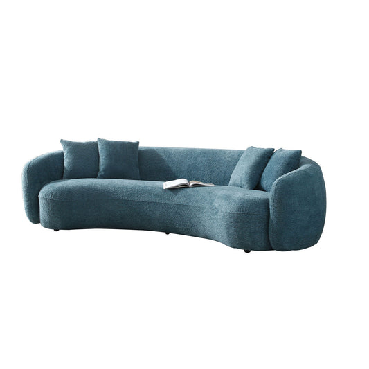 102''  Boucle Sofa Modern Sectional Half Moon Leisure Couch Curved Sofa Teddy Fleece Velet  Blue