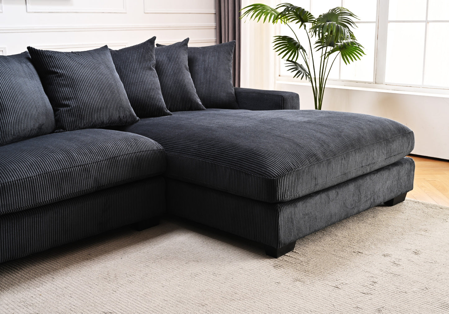 Container Furniture Direct Luxe Oversized Two-Piece Right Facing Sectional Couches for Living Room, 102.4-Inch L Shaped Sofa with Chaise, Upholstered with Corduroy Fabric, Black