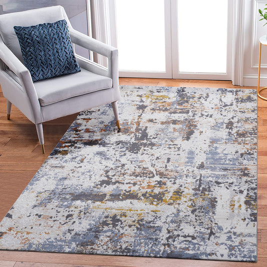 5X7 Ivory/Blue /Abstract Non-Shedding Living Room Bedroom Dining Home Office Stylish and Stain Resistant Area Rug