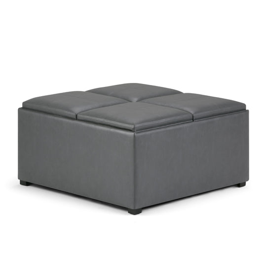 Avalon - Square Coffee Table Storage Ottoman - Stone Grey