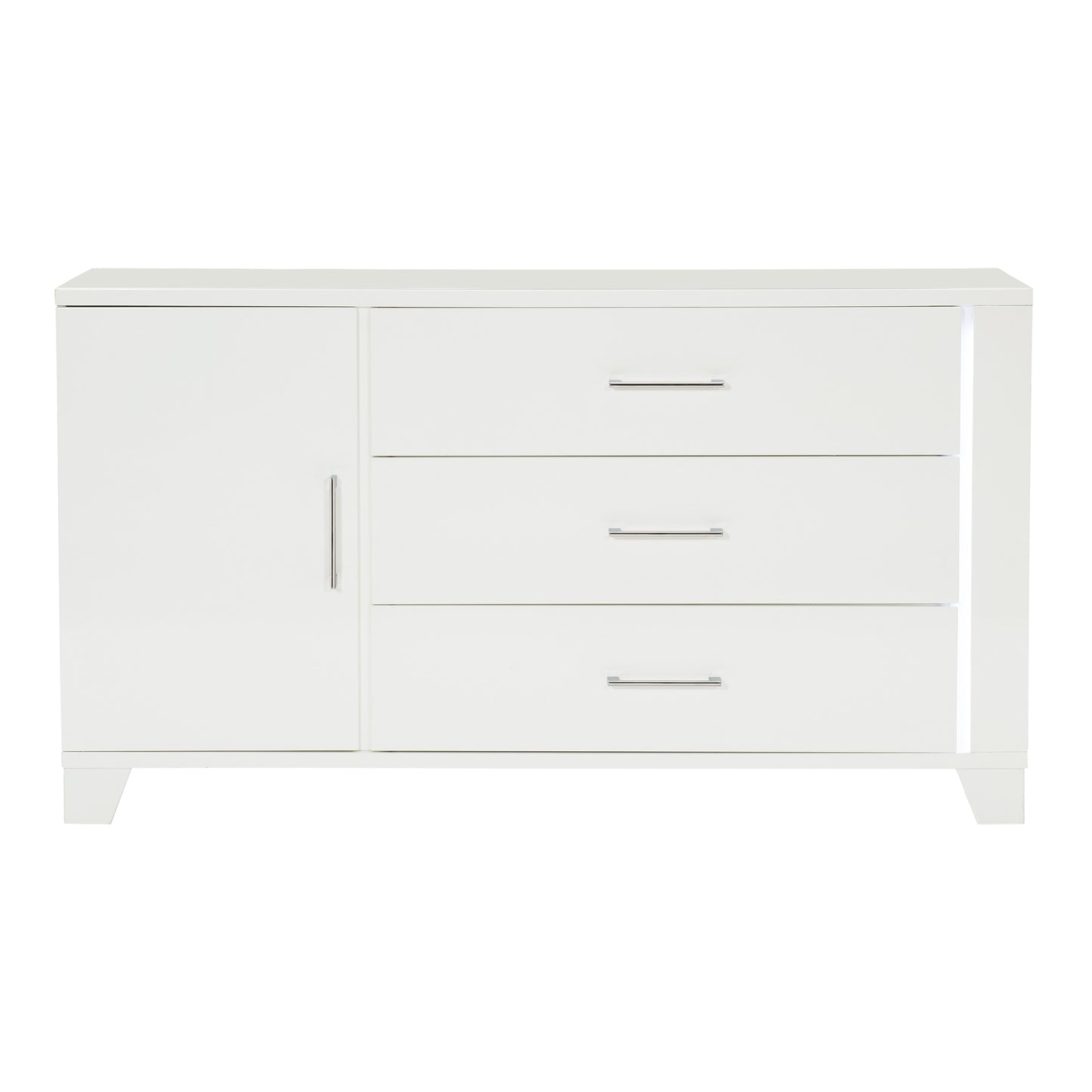 White High Gloss Finish Modern Bedroom 1pc Dresser with Drawers Adjustable Shelfs LED Light Strip Wooden Furniture