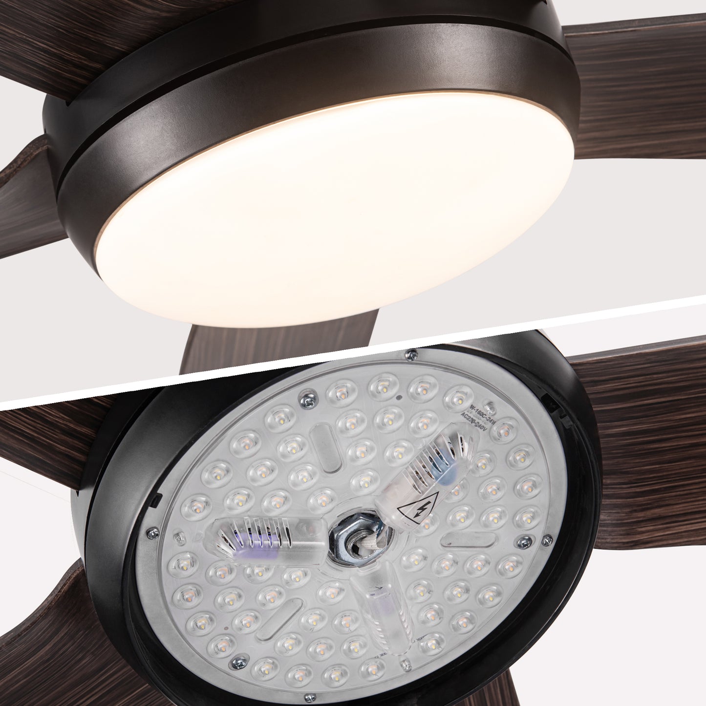 56 In Intergrated LED Ceiling Fan Lighting with Brown Wood Grain ABS Blade