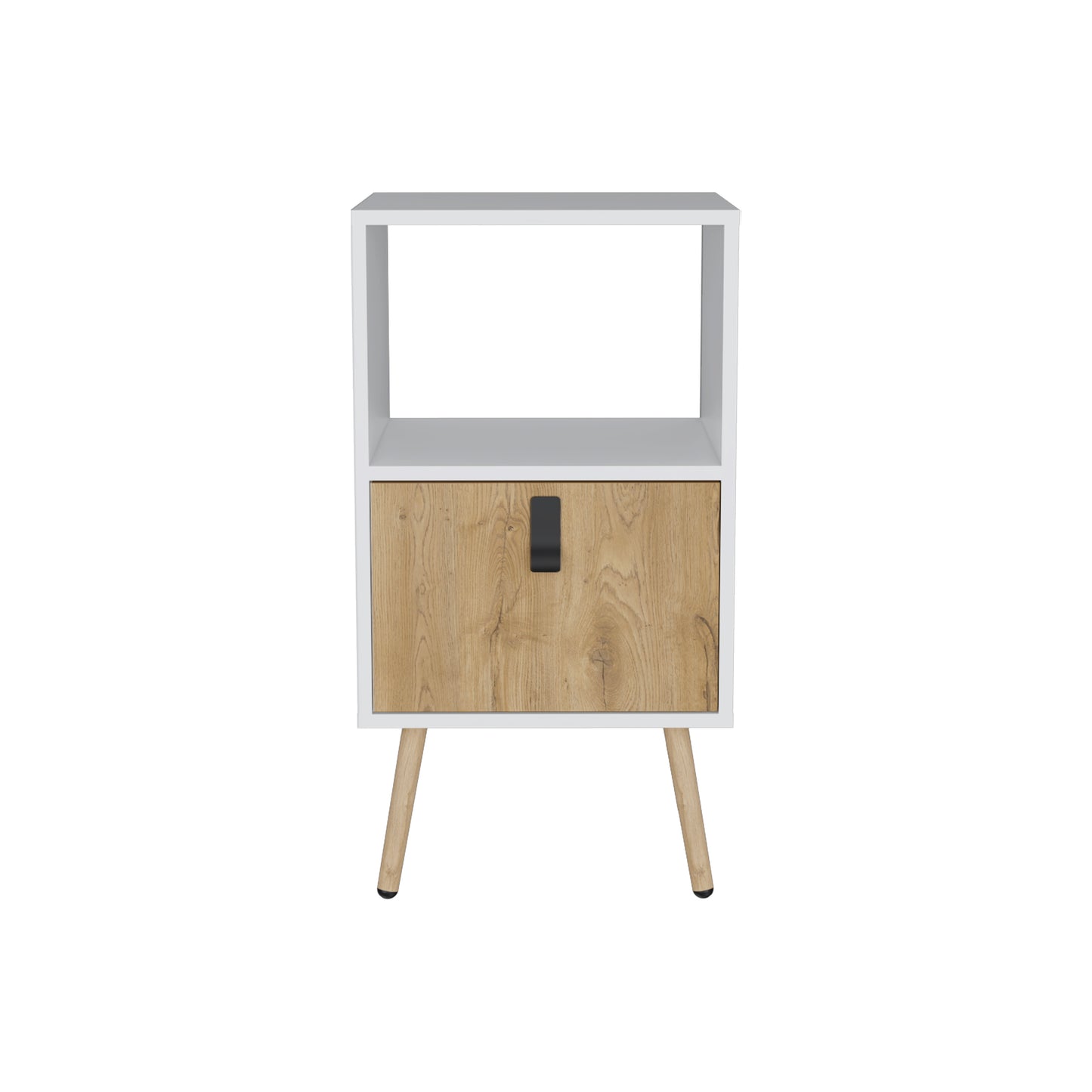 Huna Tall Nightstand with Open Storage and Drawer in Modern Design